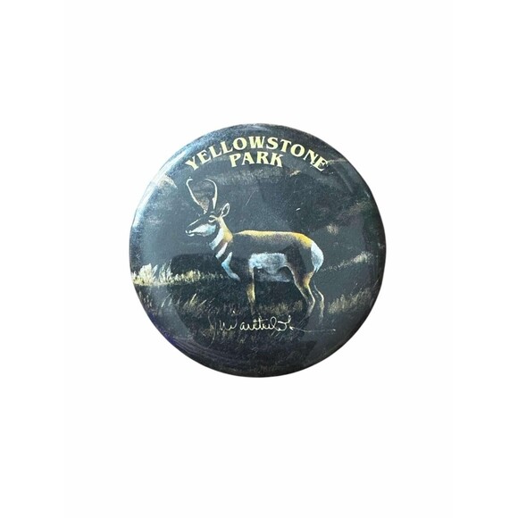 Vintage Yellowstone Park Pronghorn Button Pin Signed Souvenir Collectible Rare - Picture 1 of 2